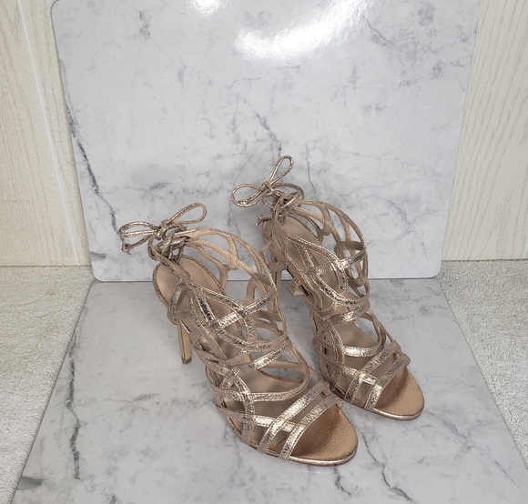 Topshop rose gold metallic strappy sexy caged heels sz 7.5 - Picture 4 of 11